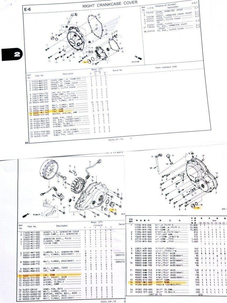 133-J-3◆ホンダ バイク エンジンカバーマウント チタン合金30mm キャップ&Oリングセット CB,CBR,VTR,RVT,CRF,VT,NT ホンダバイク多数互換_画像10