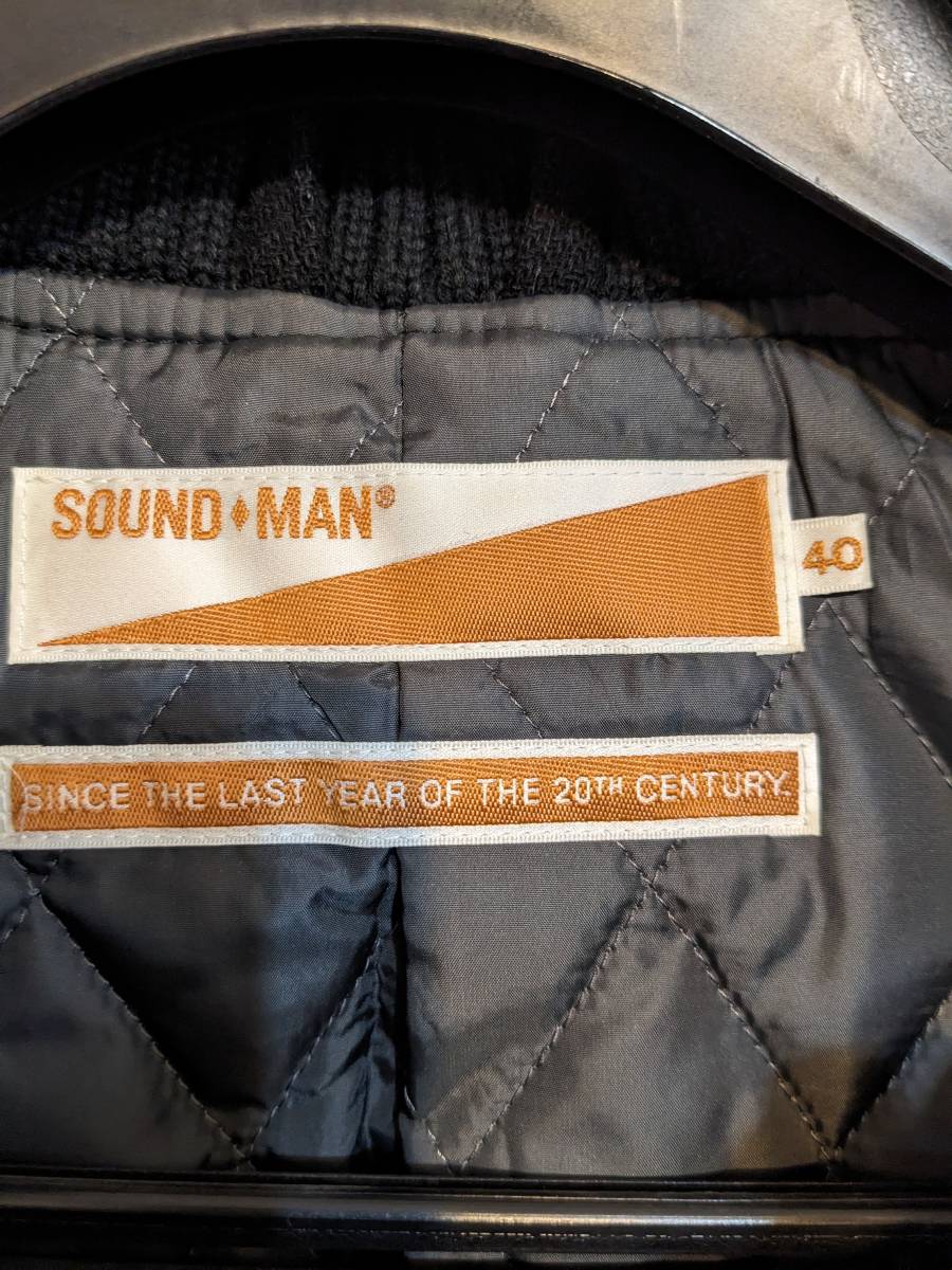 Soundman ウール コート ジャケット リブ襟 キルティング 黒 ブラック レザー メンズ_画像8