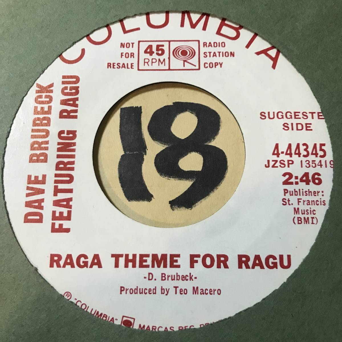 試聴 新品 DAVE BRUBECK FEATURING RAGU RAGA THEME FOR RAGU / DO NOT FOLD, STAPLE, SPINDLE OR MUTILATE ビートルズがインドに渡る前年_画像1