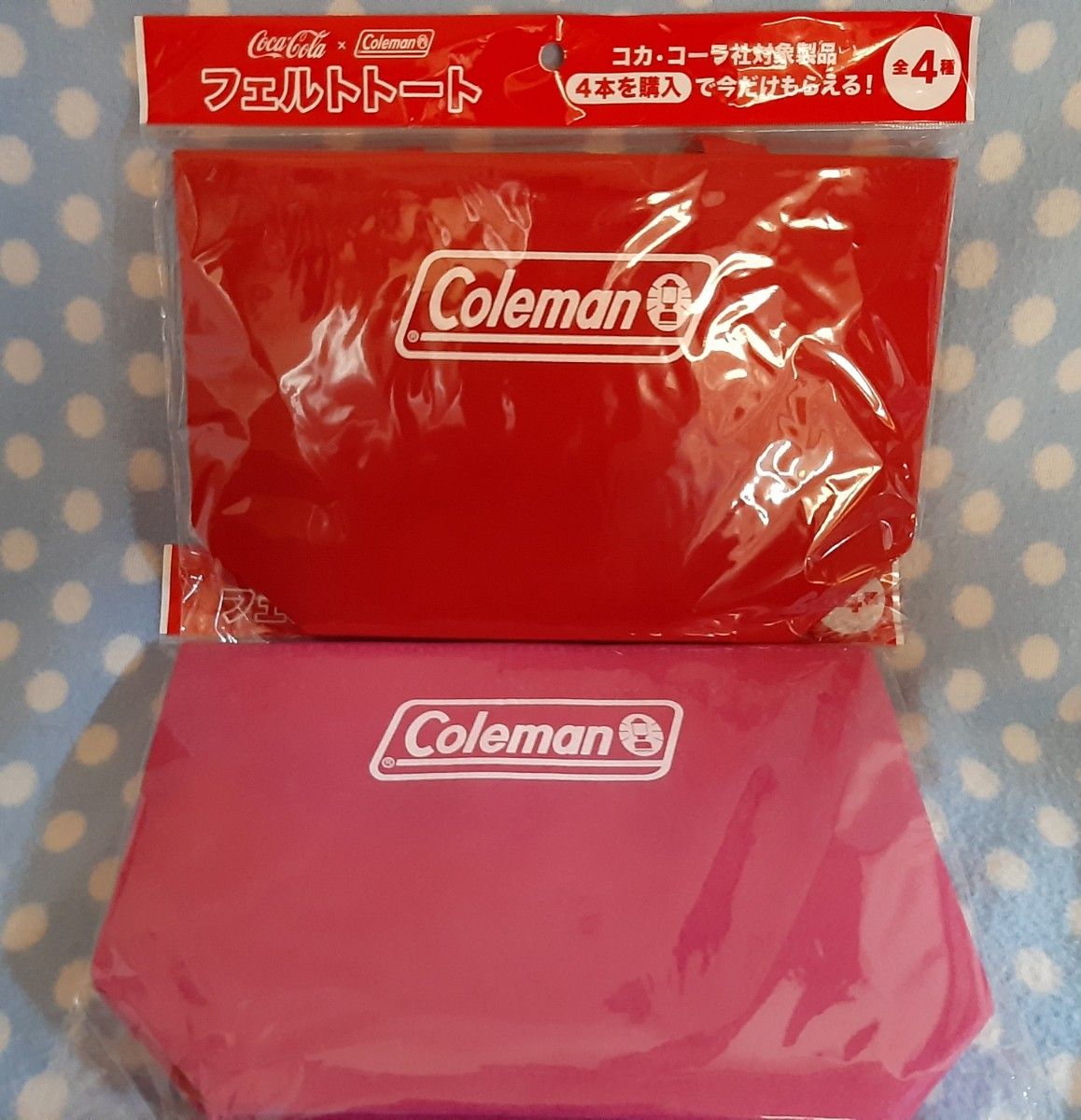 コカコーラ 　コールマン　 Coleman　フェルトトートバッグ　赤＆ピンク　２個セット