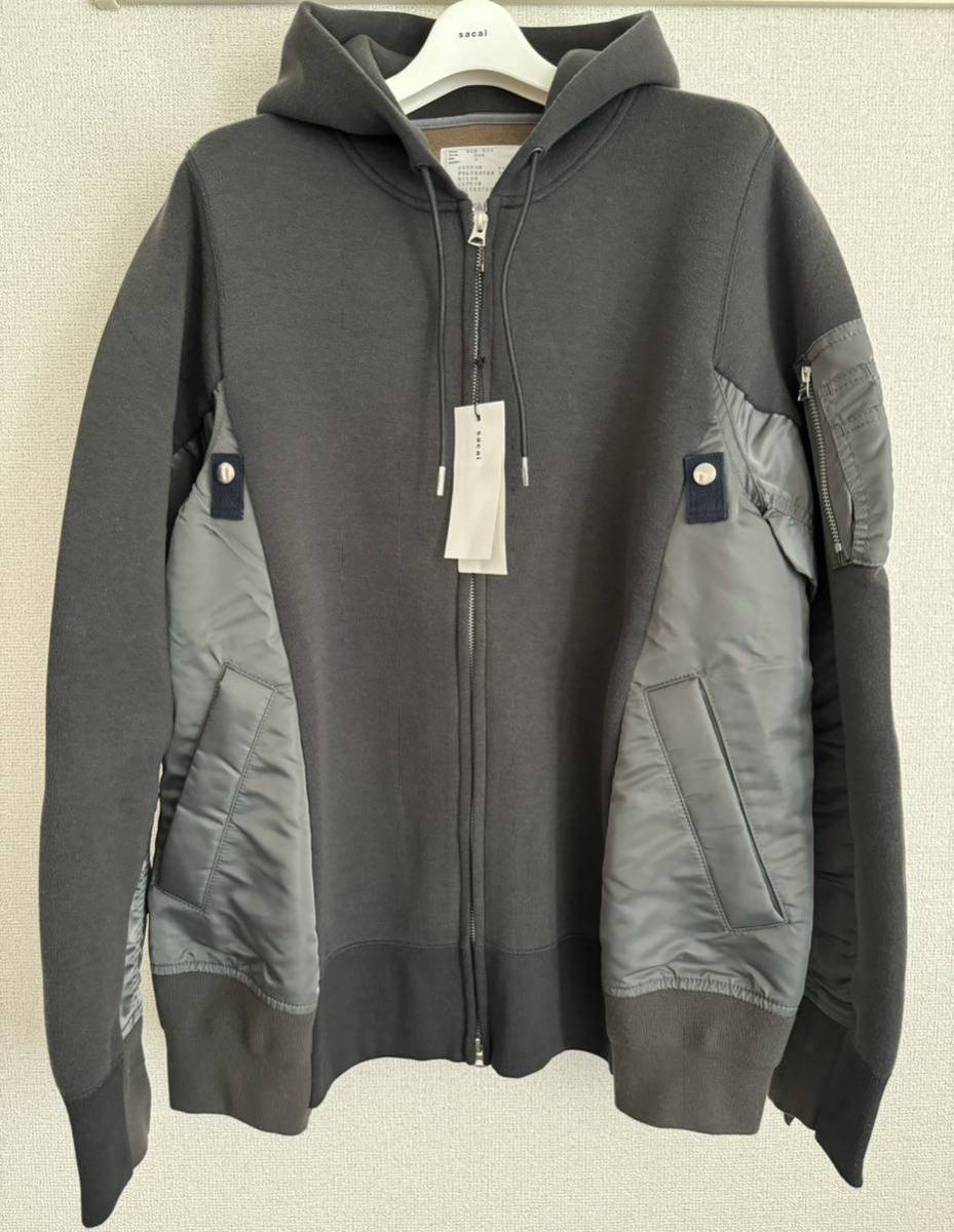 美品 sacai Sponge Sweat x Nylon Twill Hoodie 3 サカイ クラシック MA1 ドッキング スポンジ スウェット パーカー Sacai _画像1