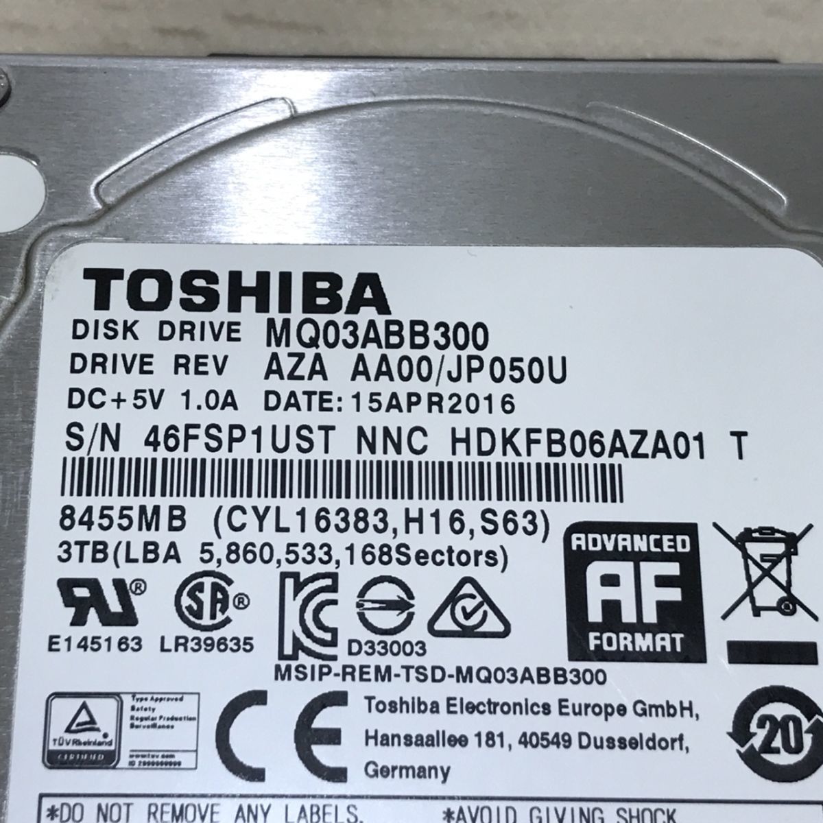 送料185円 TOSHIBA 3TB HDD MQ03ABB300[C0310]_画像2