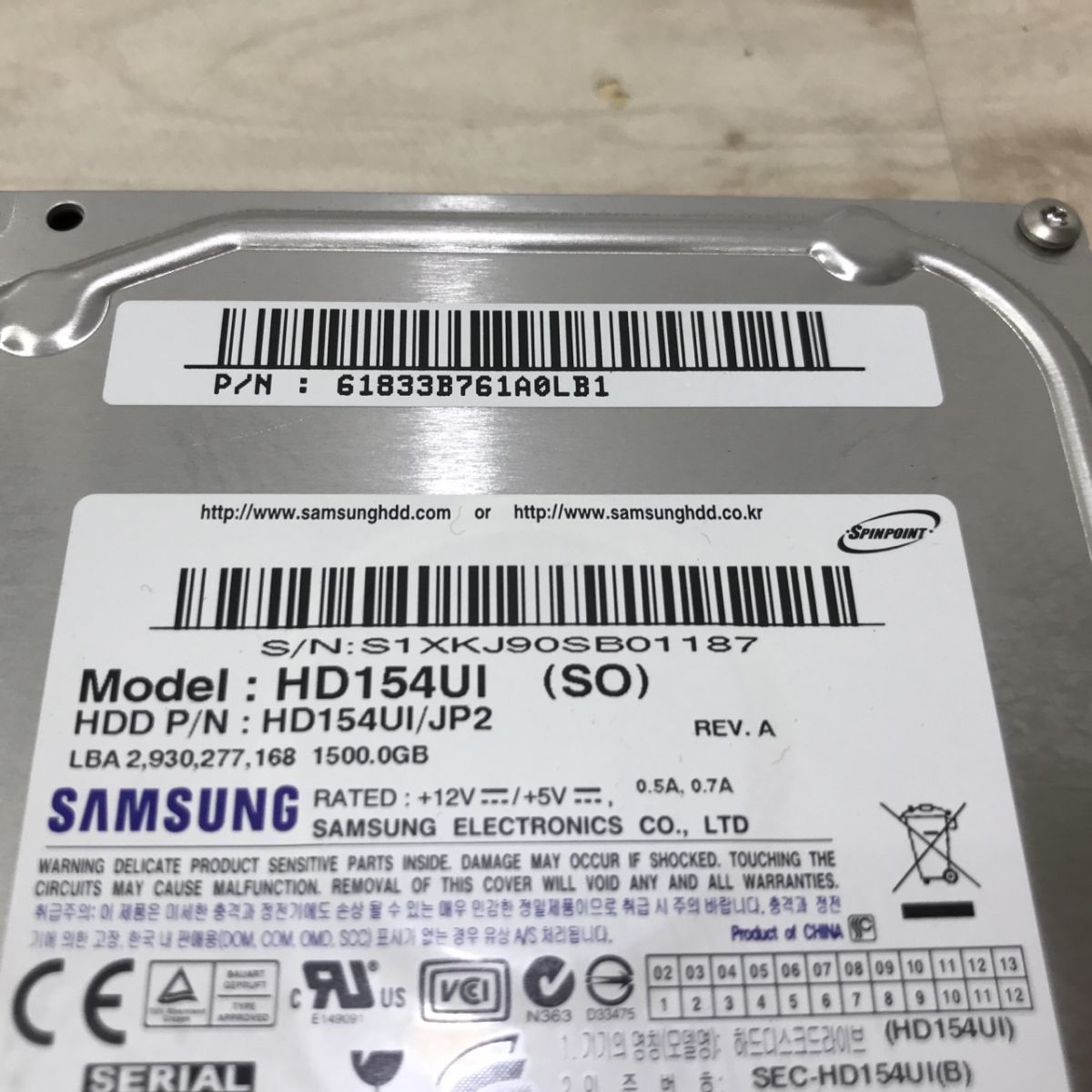 1.5TB SAMSUNG HD154UI ハードディスク[C0839]_画像2