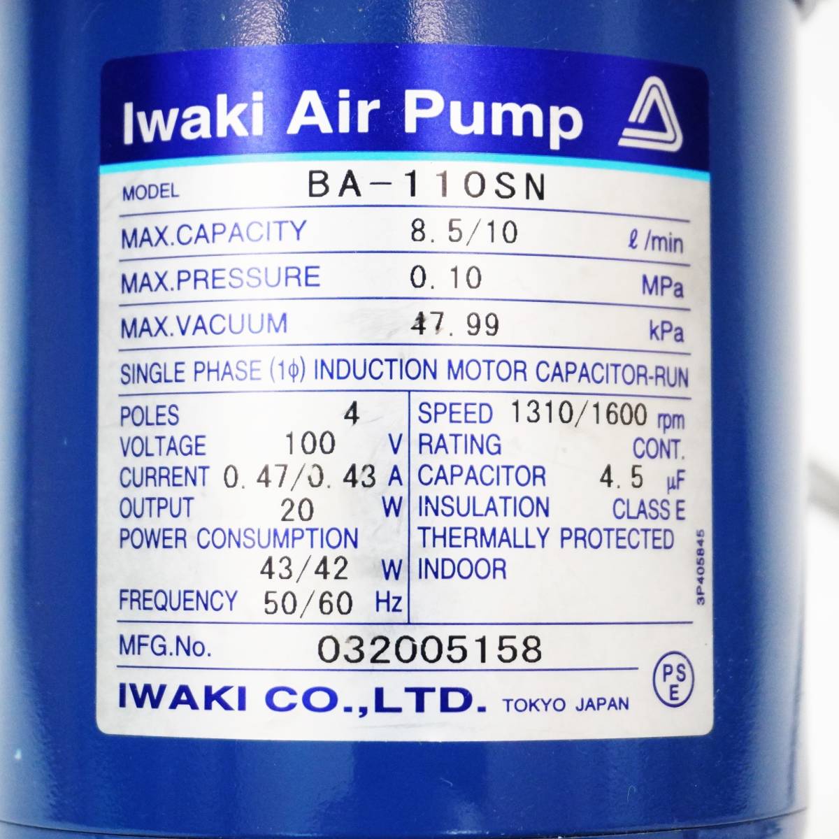 動作品 / イワキ ポンプ ベアーズ式 エアーポンプ BA-110SN 約3.4kg / Iwaki Air Pump / 中古品 【FLS2700-2】_画像3