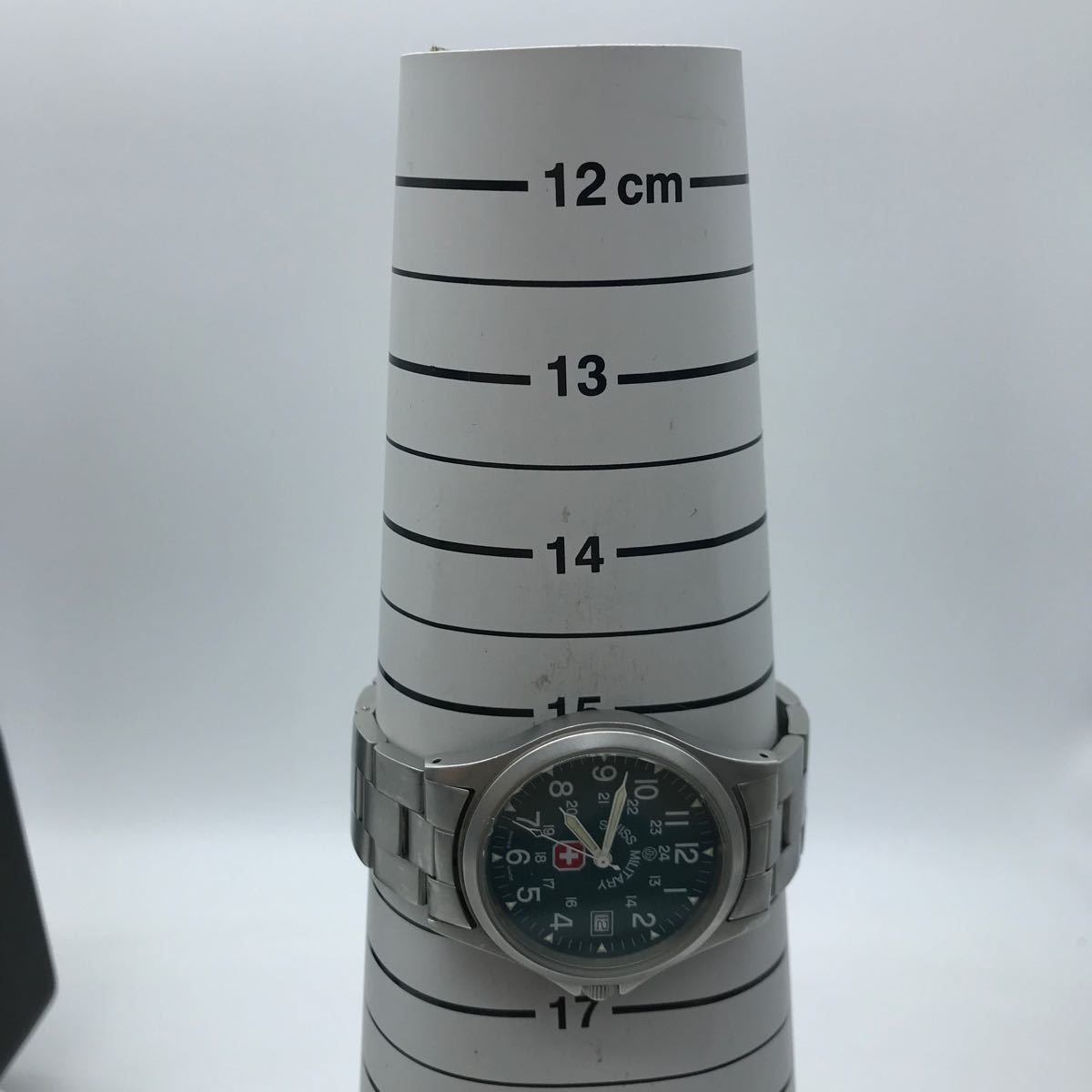 SWISS MILITARY WATCH クォーツ腕時計 アナログ 5304 グリーン文字盤 スイスミリタリー 動作品 箱、コマ付き_画像8