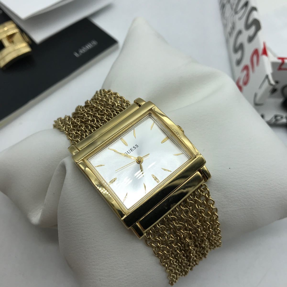 GUESS Guess женский кварц наручные часы квадратное Gold цвет цепь ремень с ящиком 175535L2