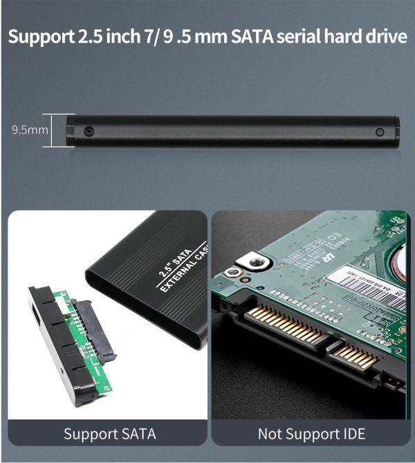 新品良品即決■送料無料■動作確認済！ 2.5インチHDD/SSDアルミケース ブルーUSB2.0 外付け HDD接続9.5mm/7mm厚両対応ポータブルUSB SATA_画像9