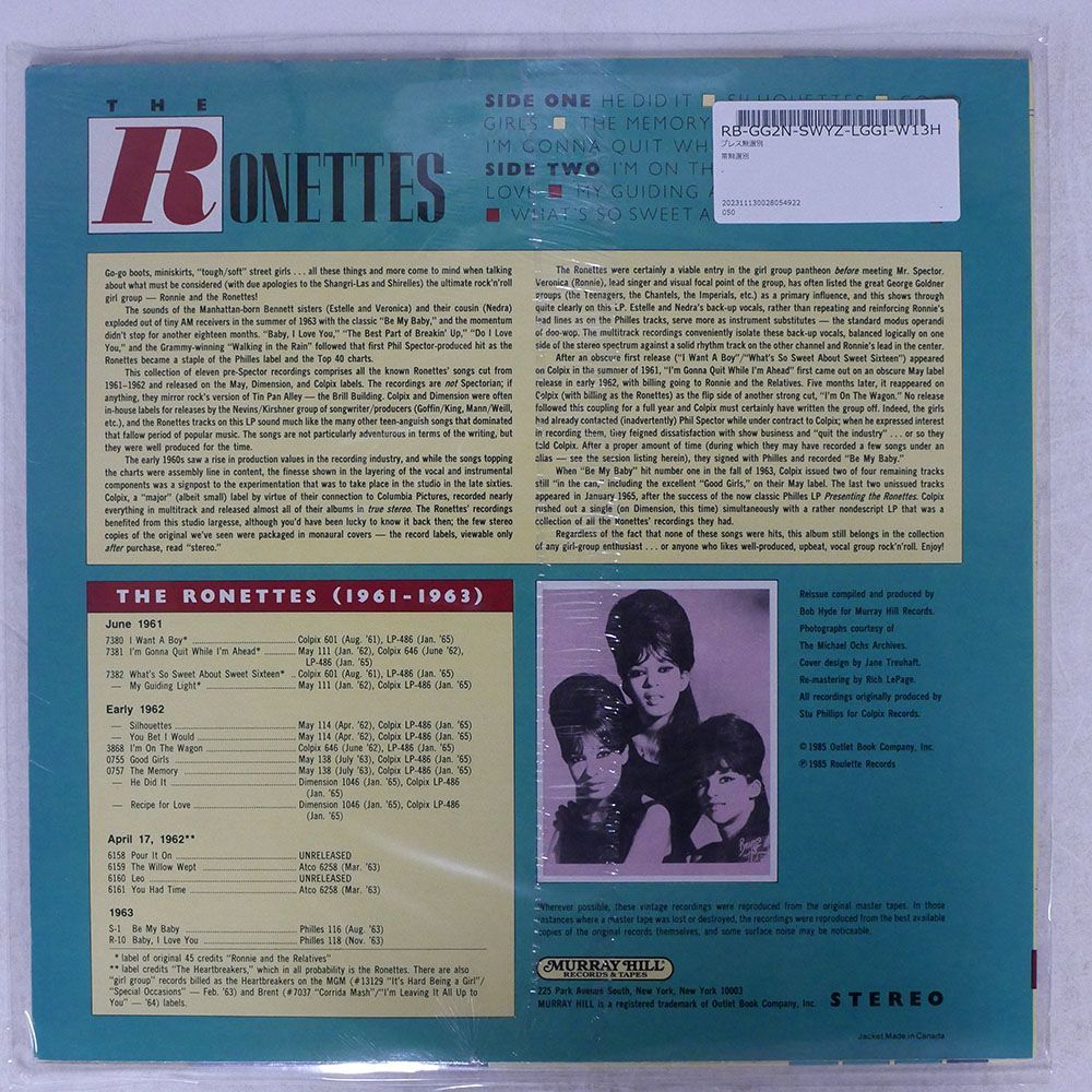 米 未開封 RONETTES/COLPIX YEARS (1961-1963)/MURRAY HILL RECORDS 000156 LP_画像2