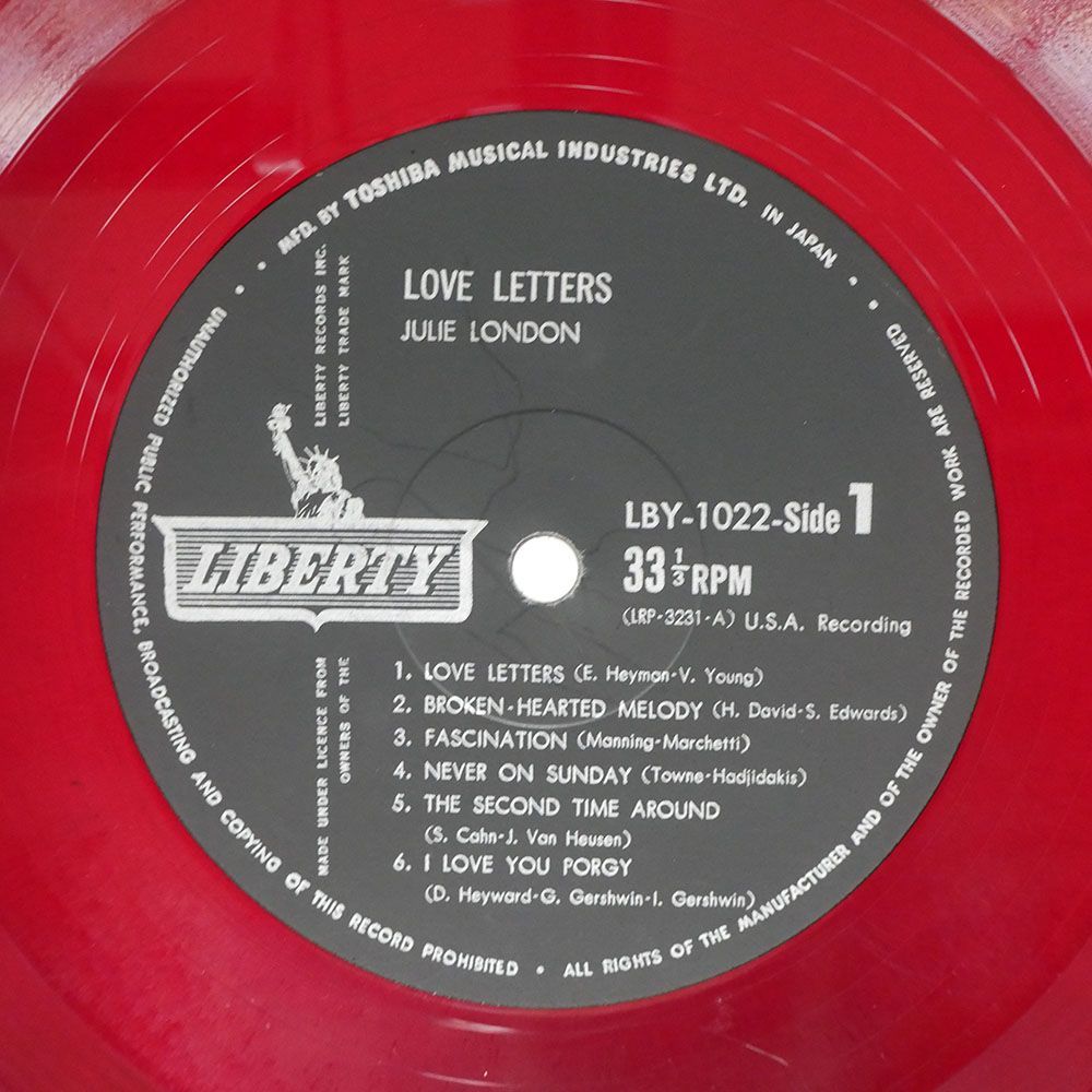 赤盤 ペラ ジュリー・ロンドン/ラヴ・レター/LIBERTY LBY1022 LP_画像2