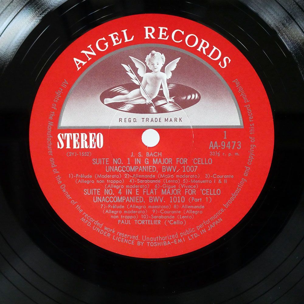 帯付き ポール・トルトゥリエ/バッハ 無伴奏チェロ組曲/ANGEL AA9473 LP_画像2