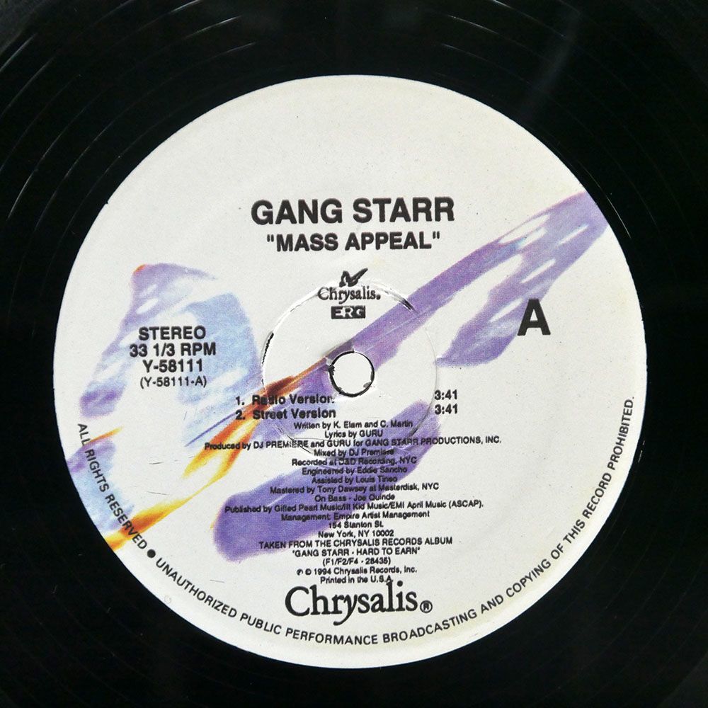 米 GANG STARR/MASS APPEAL/CHRYSALIS Y58111 12_画像2