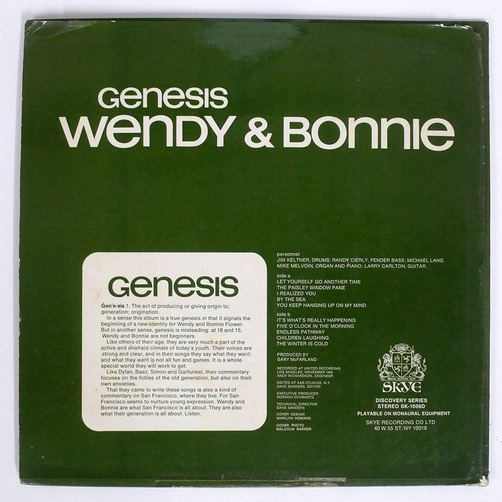 WENDY & BONNIE/GENESIS/SKYE SK1006D LP_画像2
