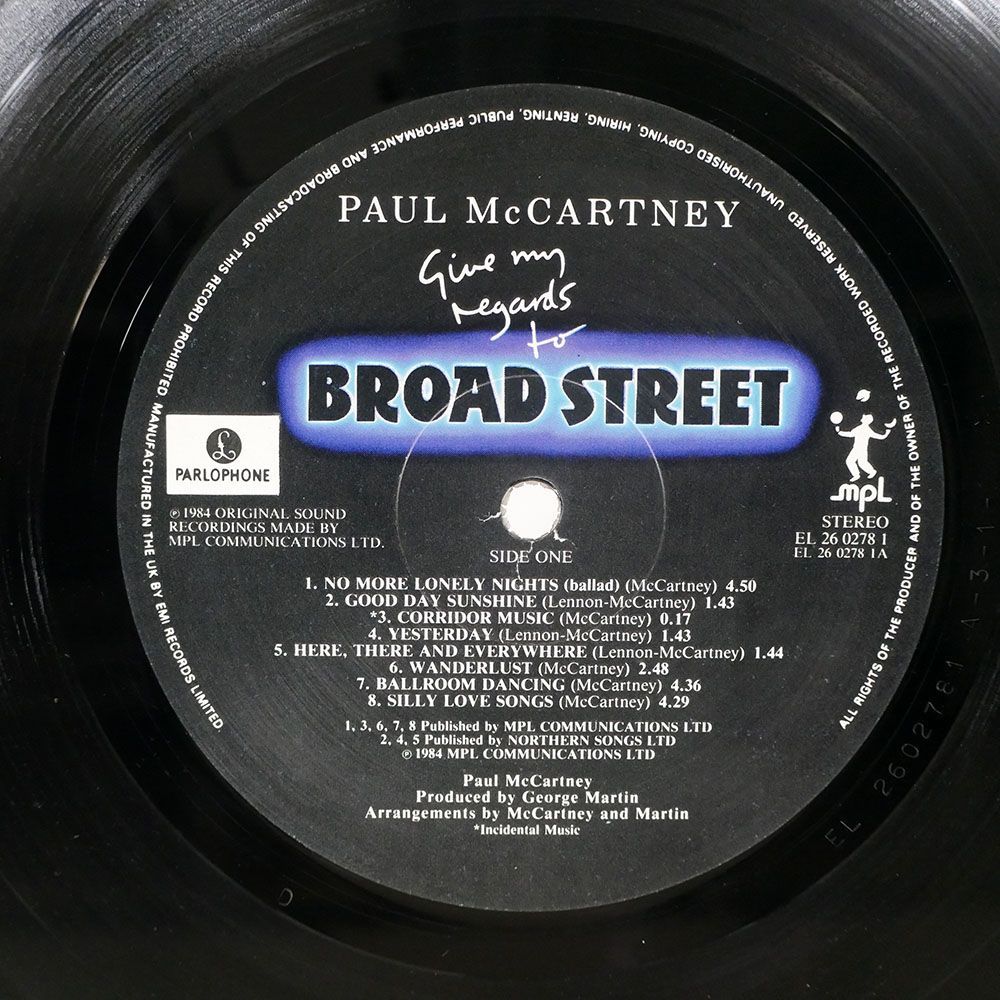 英 PAUL MCCARTNEY/GIVE MY REGARDS TO BROAD STREET/PARLOPHONE EL2602781 LP_画像2