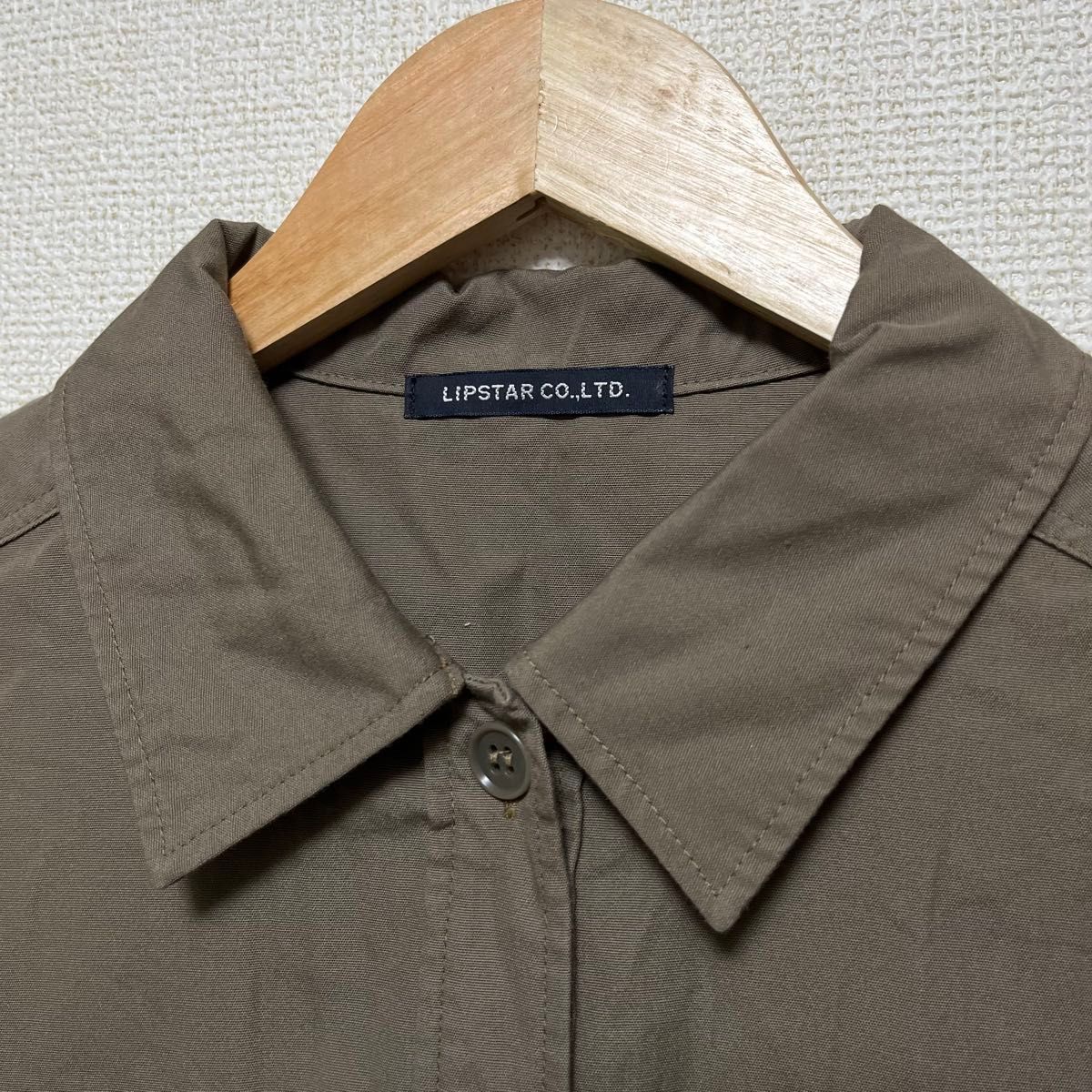LIPSTAR ワークシャツ ミリタリー 古着 F 日本製 カーキ 無地 長袖シャツ 長袖