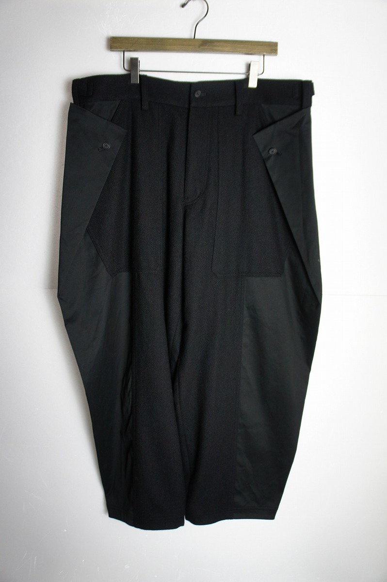 美品22AW S'YTEサイト Yohji Yamamotoヨウジヤマモト FLANNEL WAIST ADJUSTABLE VERTICAL JOINT PANTSワイド パンツ UV-P04-820 黒106O▲_画像1