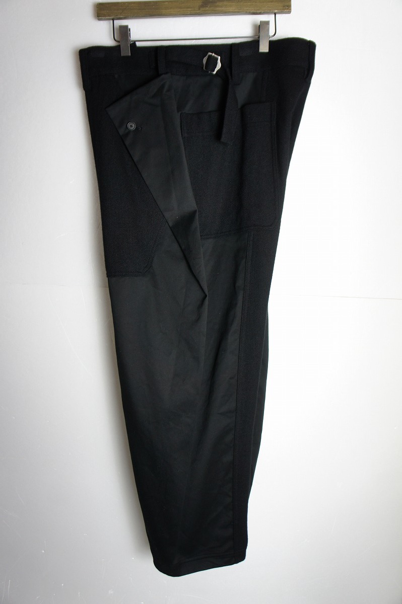 美品22AW S'YTEサイト Yohji Yamamotoヨウジヤマモト FLANNEL WAIST ADJUSTABLE VERTICAL JOINT PANTSワイド パンツ UV-P04-820 黒106O▲_画像3