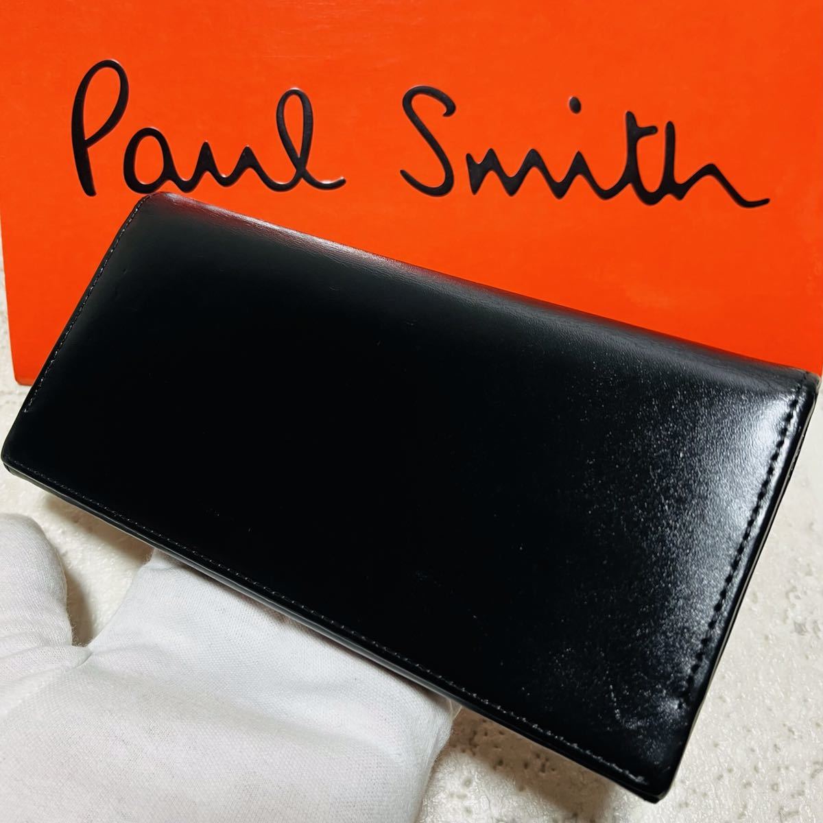 美品 新作 Paul Smith ポールスミス 長財布 ストライプポイント2 マルチストライプ ロングウォレット ブラック 本革 紳士 メンズ 8645