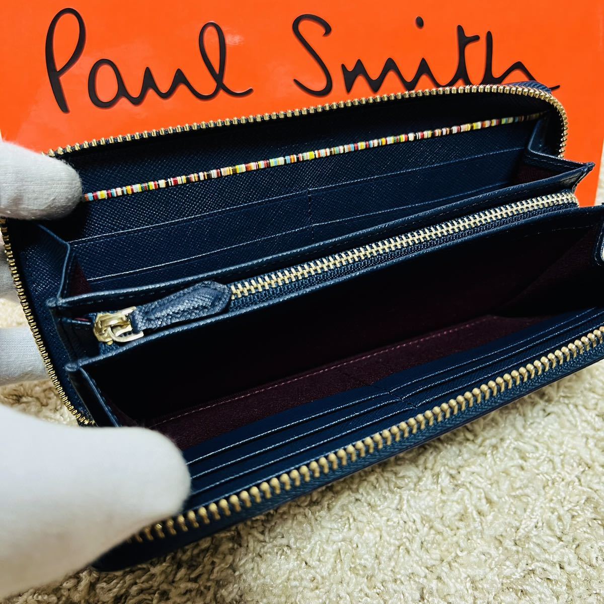 ほぼ未使用 新作 ポールスミス PaulSmith ジップストローグレイン 長