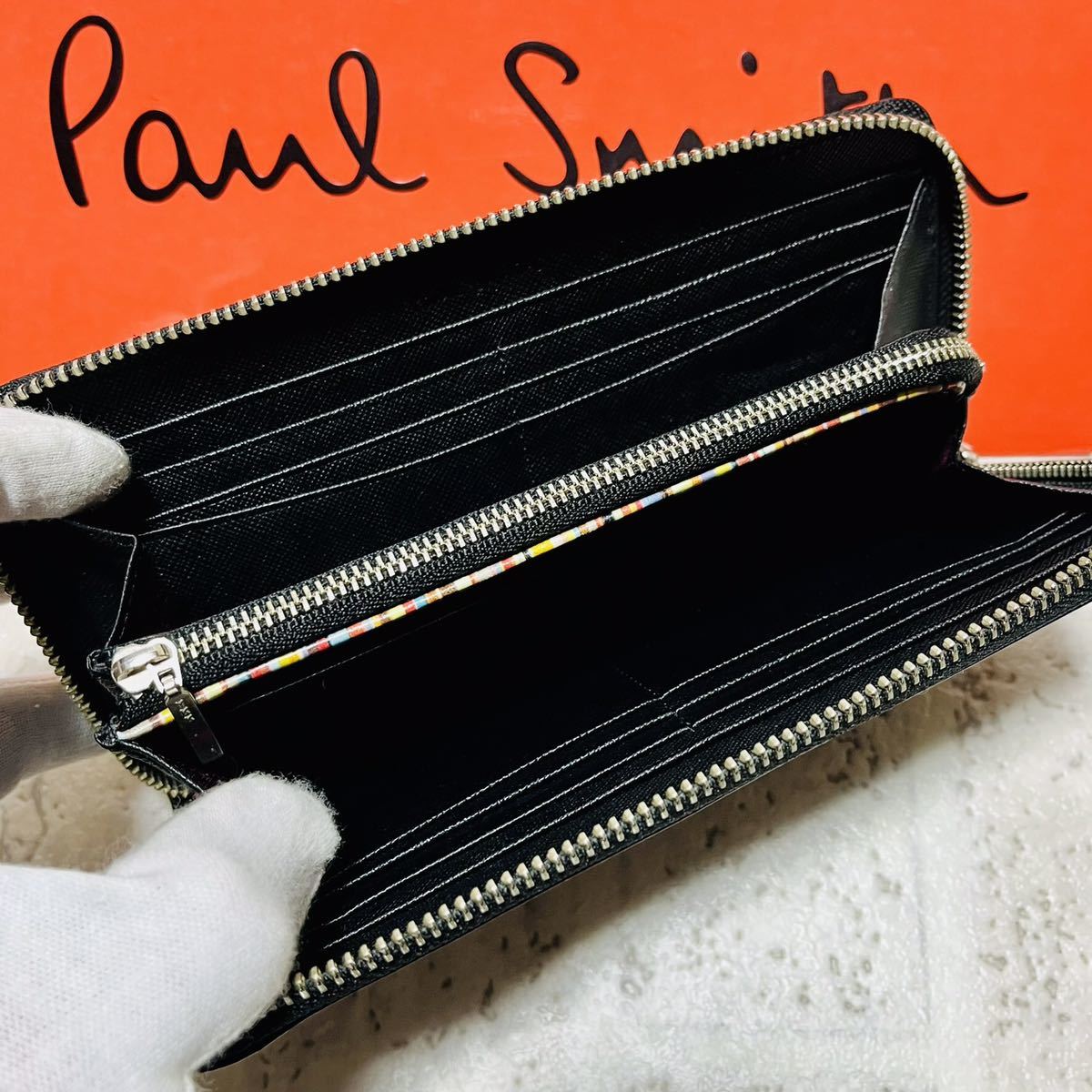 良品 ポールスミス PaulSmith ジップストローグレイン 長財布 ロングウォレット ラウンドファスナー ブラック PSK869 メンズ 8673_画像6