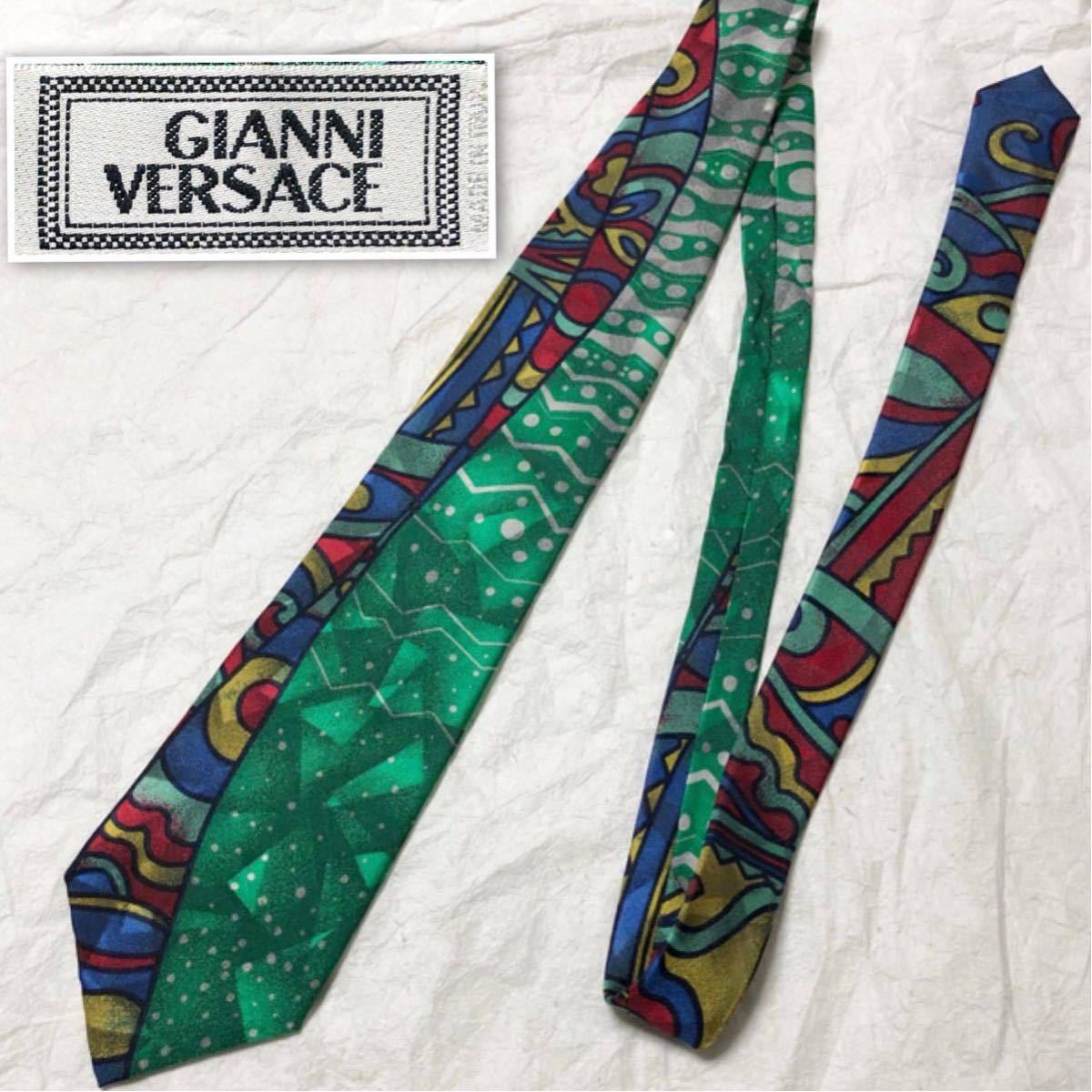 # beautiful goods #GIANNI VERSACE Gianni Versace necktie present-day fine art manner total pattern silk 100% Italy made multicolor 