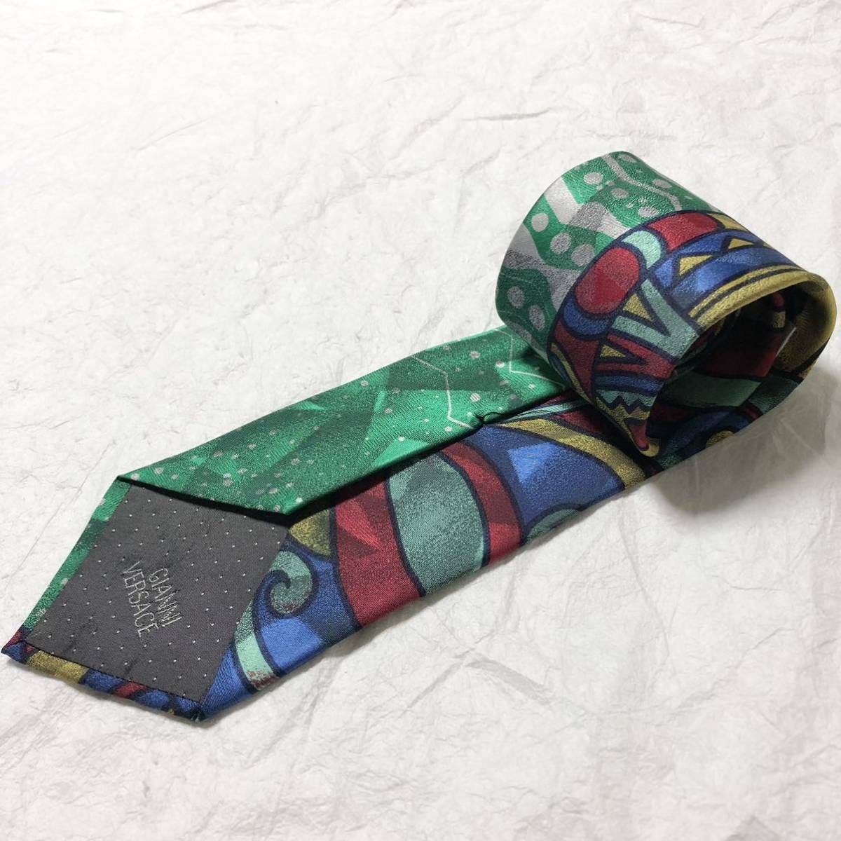 # beautiful goods #GIANNI VERSACE Gianni Versace necktie present-day fine art manner total pattern silk 100% Italy made multicolor 