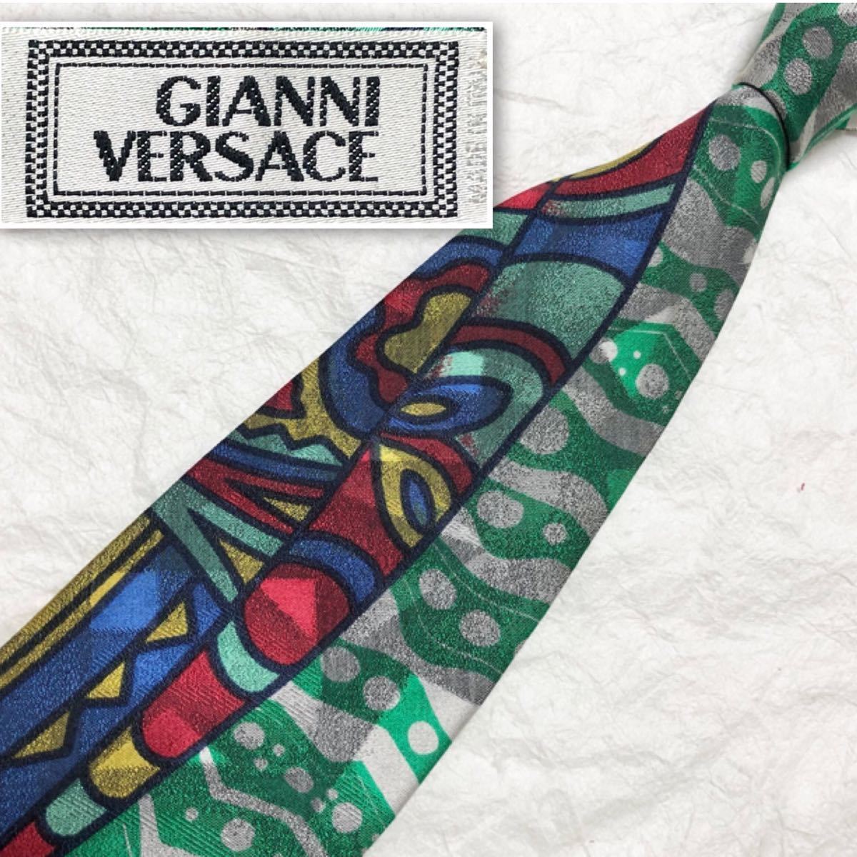 # beautiful goods #GIANNI VERSACE Gianni Versace necktie present-day fine art manner total pattern silk 100% Italy made multicolor 