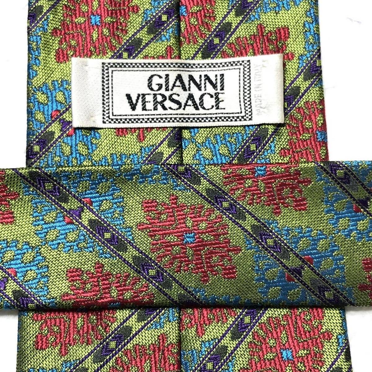 ■美品■GIANNI VERSACE ジャンニヴェルサーチ　ネクタイ　レジメンタルストライプ　結晶　シルク100% イタリア製　グリーン_画像6