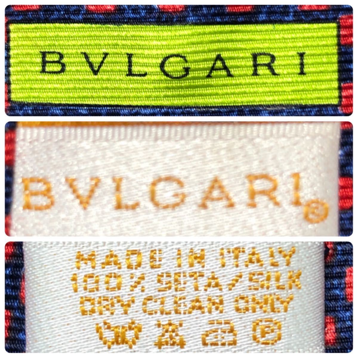 ■希少セッテピエゲ■BVLGARI ブルガリ ネクタイ スクエア ドット 総柄  シルク100% イタリア製 レッド系の画像9