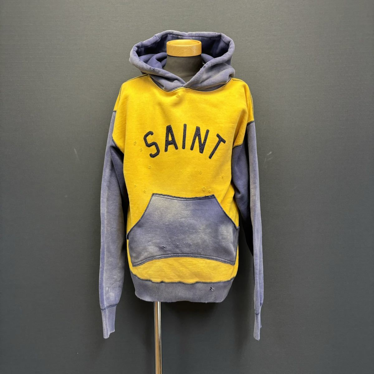 SAINT MICHAEL HOLY RELICS HOODIE YELLOW/NAVY セントマイケル ホーリー レリックス フェルト フーディー size L メンズ