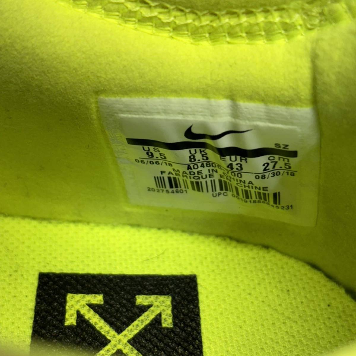 OFF-WHITE × NIKE Air Force 1 Low Volt AO4606-700 オフホワイト ナイキ エアフォース1 ロー ボルト size US 9.5 スニーカー_画像7