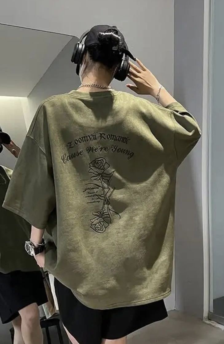 メンズ 半袖 スエード ビッグTシャツ アウトドア  green  XXXLサイズの画像1