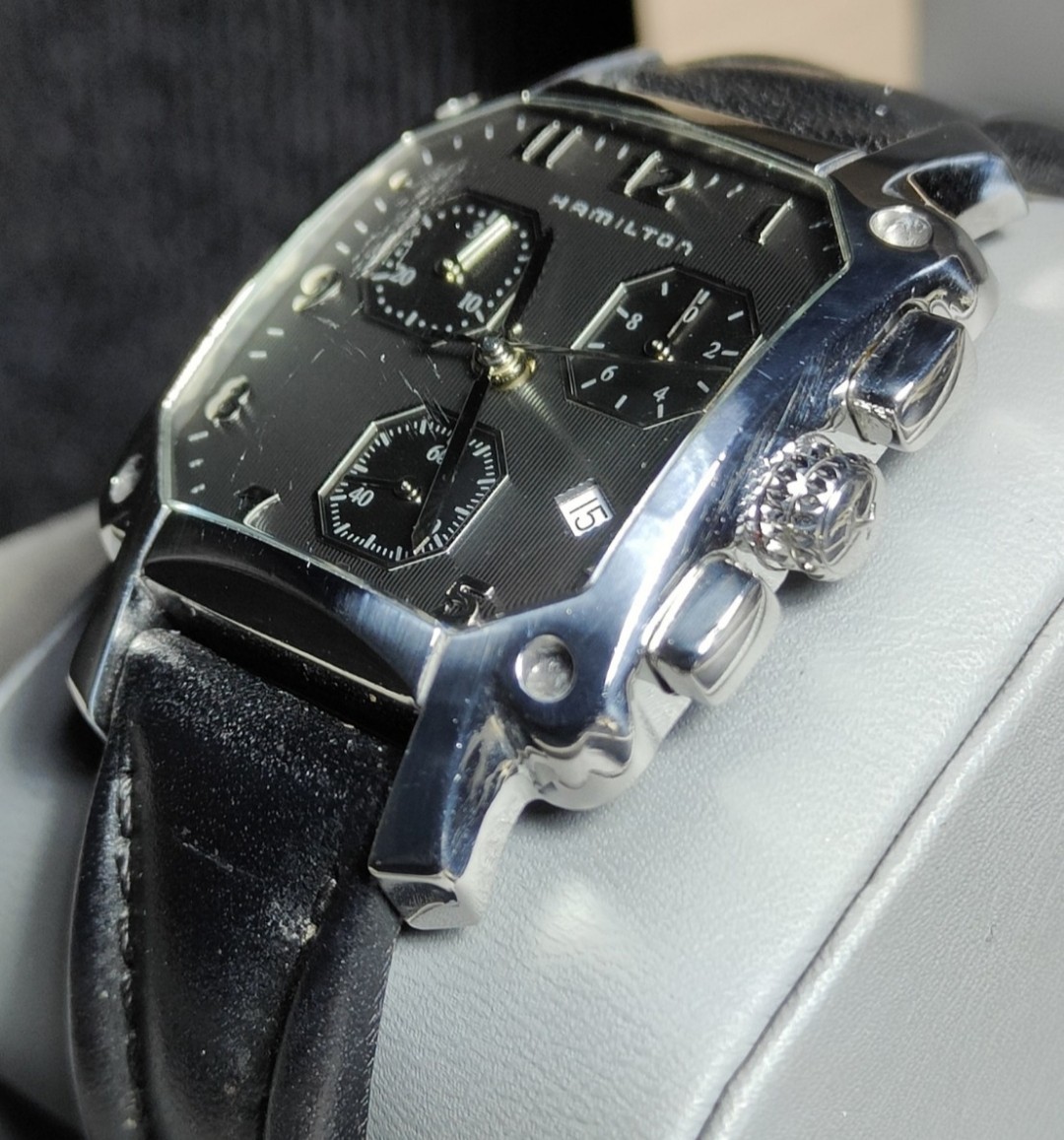 送料無料 Hamilton LLOYD Quartz ハミルトン ロイド クオーツ クロノグラフ 腕時計 カーキ khaki Jazz master ジャズマスター 40000_画像2