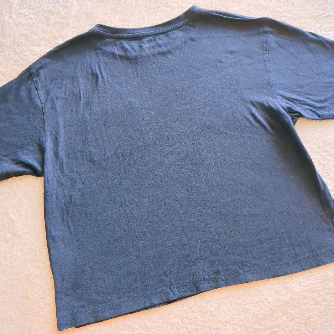 earth　Tシャツ　F　ネイビー　半袖　胸ポケット　スリット　ショート
