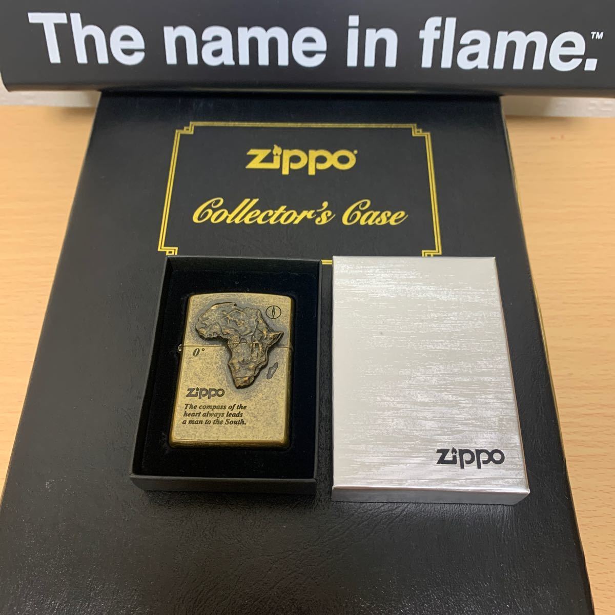 ZIPPO ジッポー AFRICAN CONTINENT COMPASS アフリカ大陸 コンパスBIG METAL ビッグメタル貼り ANTIQUE BRASS アンティークブラス 1997年製_画像1