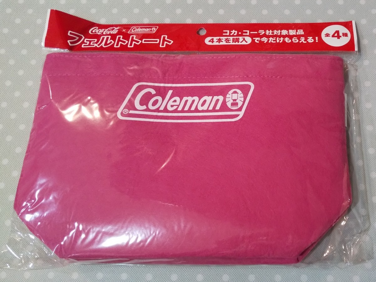 Coca-Cola × Coleman フェルトトート（ピンク） 新品 未開封 非売品 コカコーラ コールマン トートバッグ ランチバッグ お散歩バッグの画像1