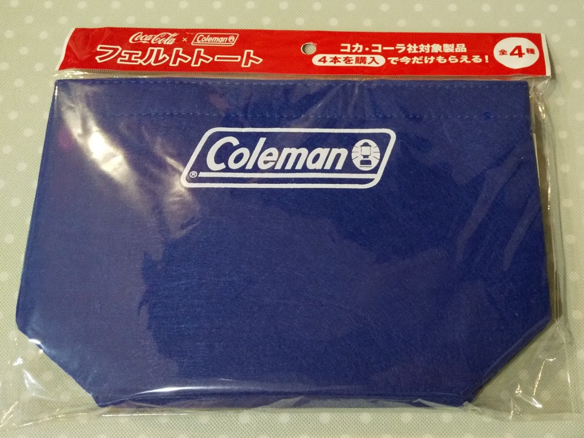 Coca-Cola × Coleman フェルトトート（青） 新品 未開封 非売品 コカコーラ コールマン　トートバッグ ランチバッグ お散歩バッグ ブルー_画像1