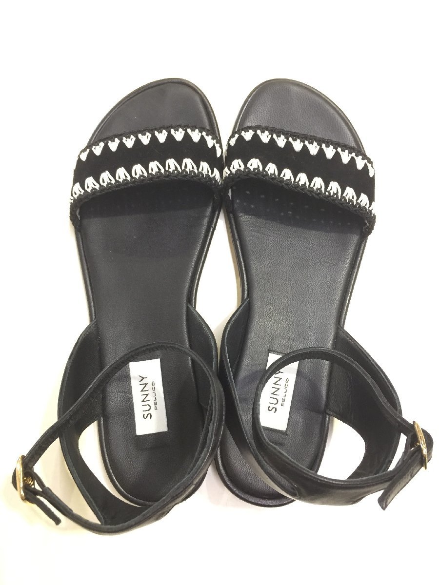  box attaching PELLICO SUNNY PJ20-0104 Perry ko Sunny ankle strap sandals size 38 black embroidery design leather flat shoes 