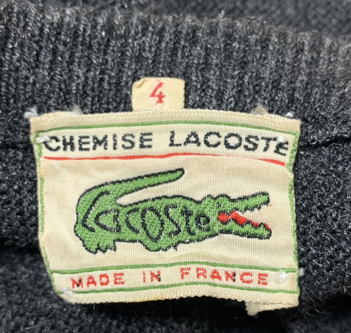 【状態良好 フランス製 レアタグ 希少】60s 70s CHEMISE LACOSTE Vネック ニット シュミーズ ラコステ チャコールグレー サイズ4 ML相当 _画像1