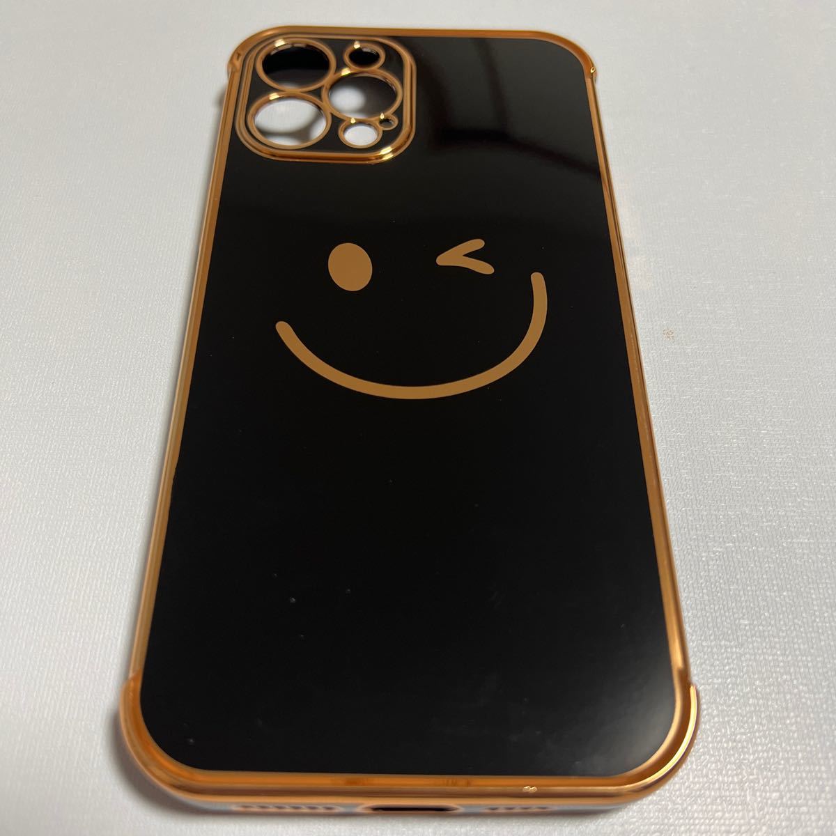 2316153 iPhone12ProMaxケース smile ツヤ スマイル ゴールドメッキ スマホケース 可愛い TPUケース ソフト ケース おしゃれ