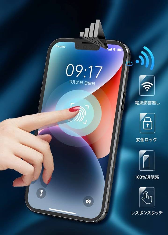 2318048☆ WEIYUN iPhone13 用 ケースクリア「ロック式」 「透明両面９Ｈ強化ガラス」「レンズ保護カバー」 360°全面保護 アルミ バンパー_画像6