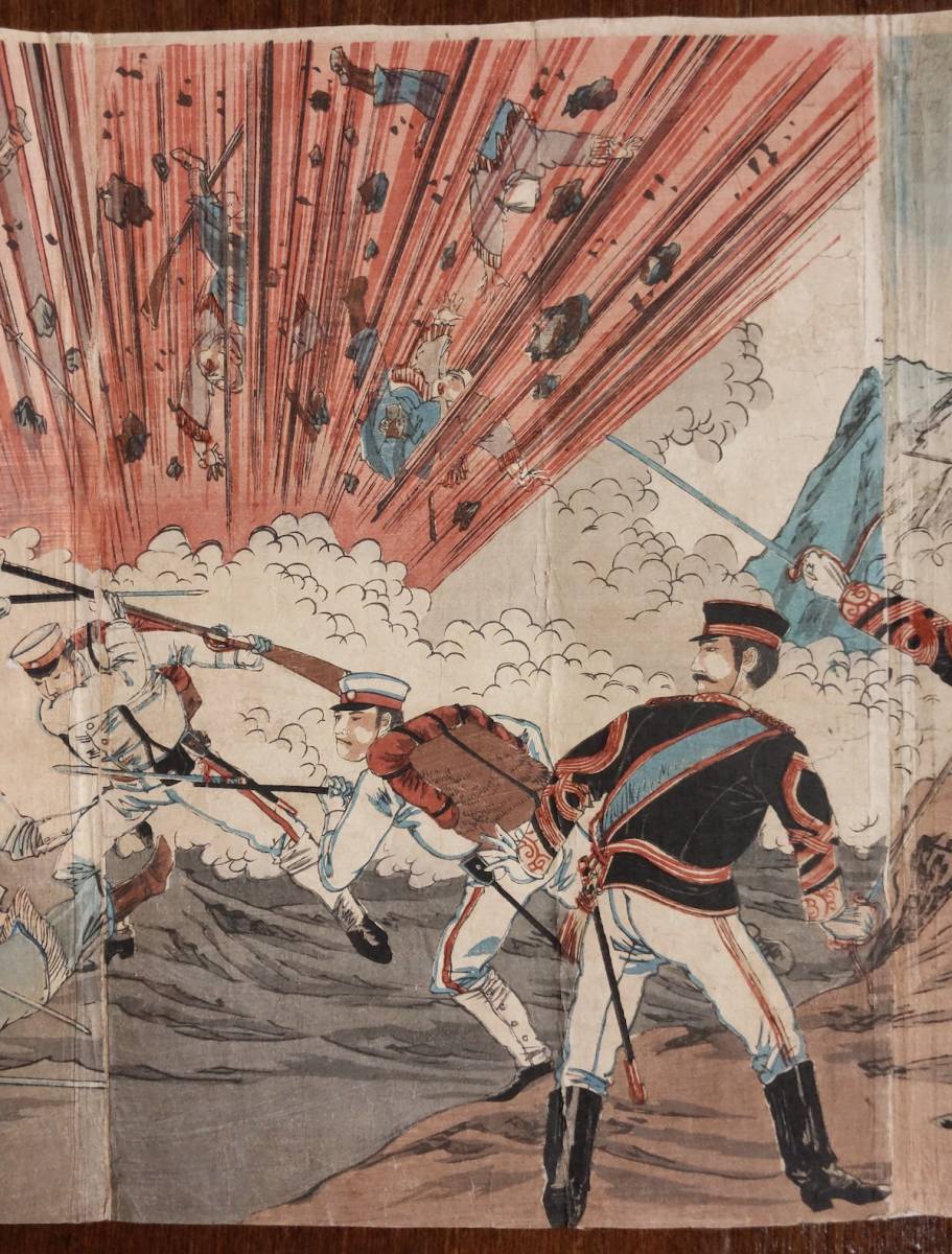 浮世絵 楊斎延一 真作 日本大勝利 成歓ノ戦ニ清兵ヲ破 三枚続 日 浮世絵 楊斎延一 真作 日本大勝利 成歓ノ戦ニ清兵ヲ破 三枚続 日