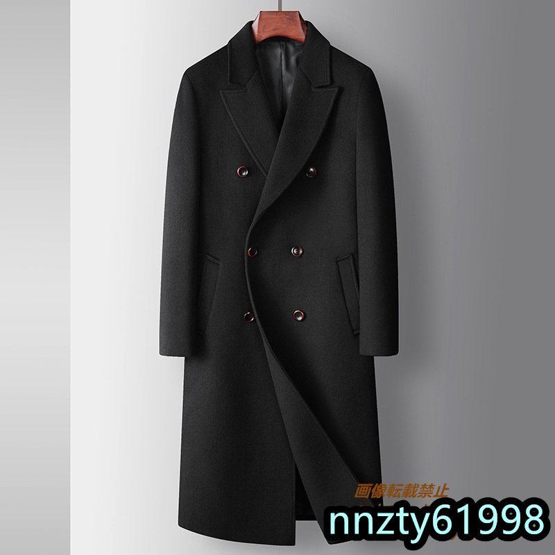 最高級 メンズコート カシミヤコート 紳士 ビジネスコート 厚手 ロングコート ダブルボタン チェスターコート ウールアウター ブラック 3XL_画像1