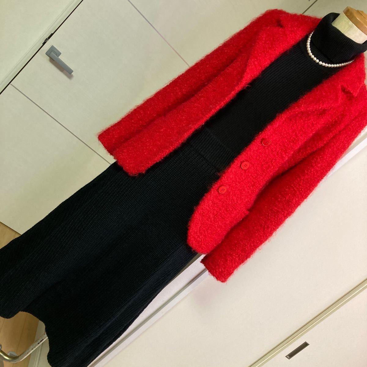 送料無料■美品♪アニエスベーのカールヤーンツィード赤のジャケット・38_画像9