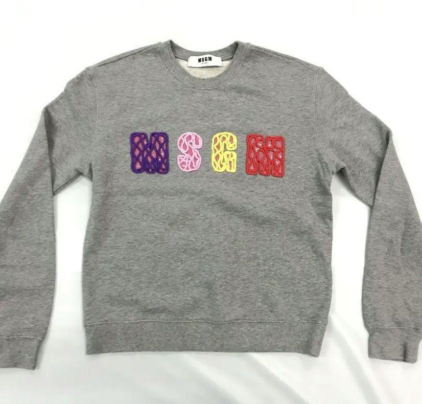  beautiful goods MSGM spangled Logo embroidery sweat sweatshirt gray 