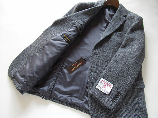 新品◆冬★Harris Tweed ハリスツイード 高級ウール ツイードジャケット AB6 グレー イギリス製生地