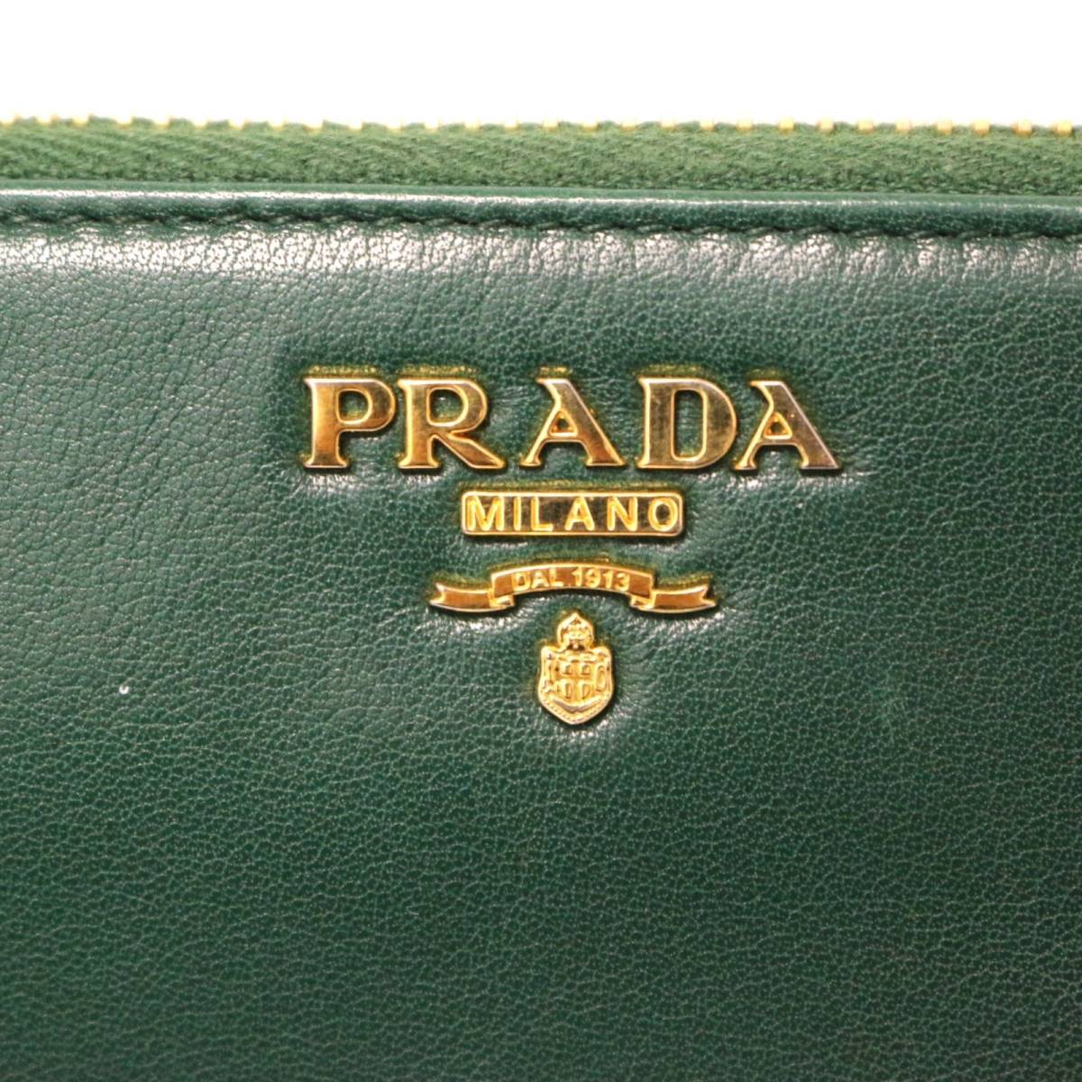 プラダ 長財布 ロングウォレット long wallet ラウンドジップ ゴールド金具 レザー 本革 緑 みどり グリーン green PRADA ブランド品_画像9