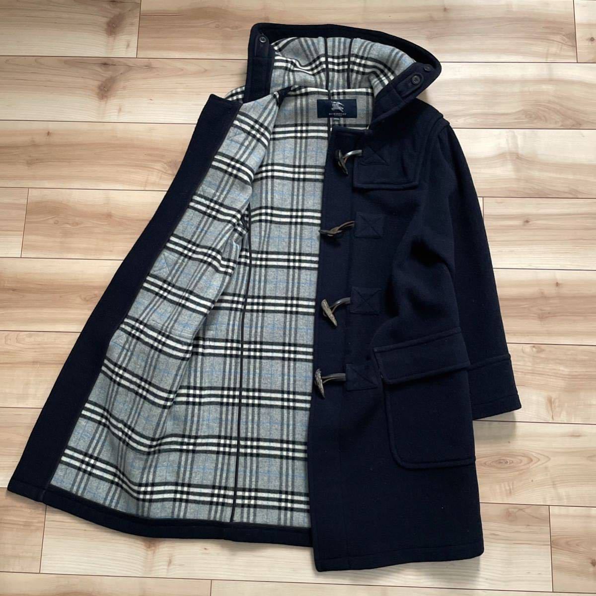 【送料無料】【美品】BURBERRY LONDON バーバリー ロンドン 裏地チェック柄 ダブルフェイス ウール ダッフルコート 紺 ネイビー 150_画像3