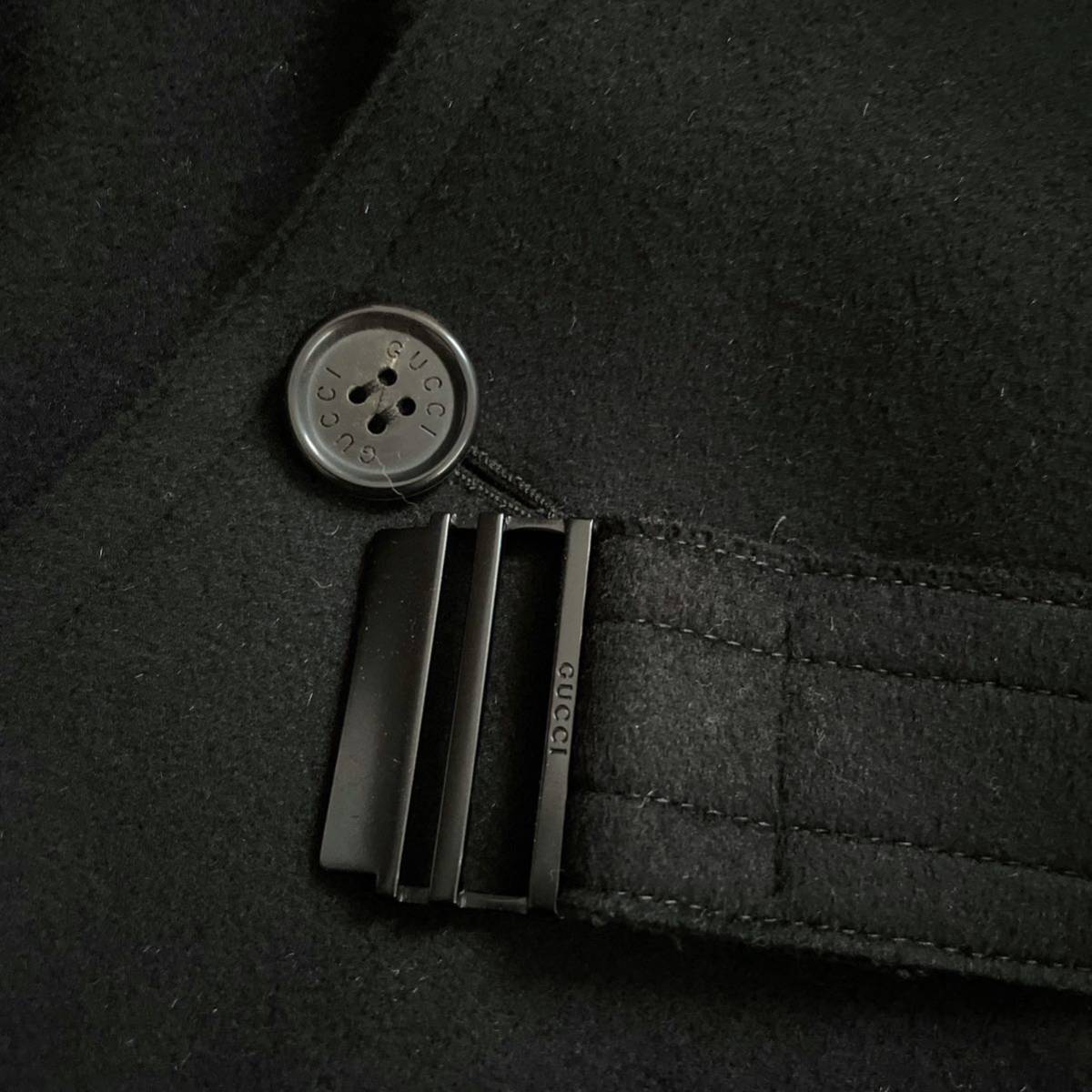 [ бесплатная доставка ][ пик ][ Tom Ford период ][ прекрасный товар ]GUCCI Gucci cut off шерсть тренчкот чёрный длинное пальто 