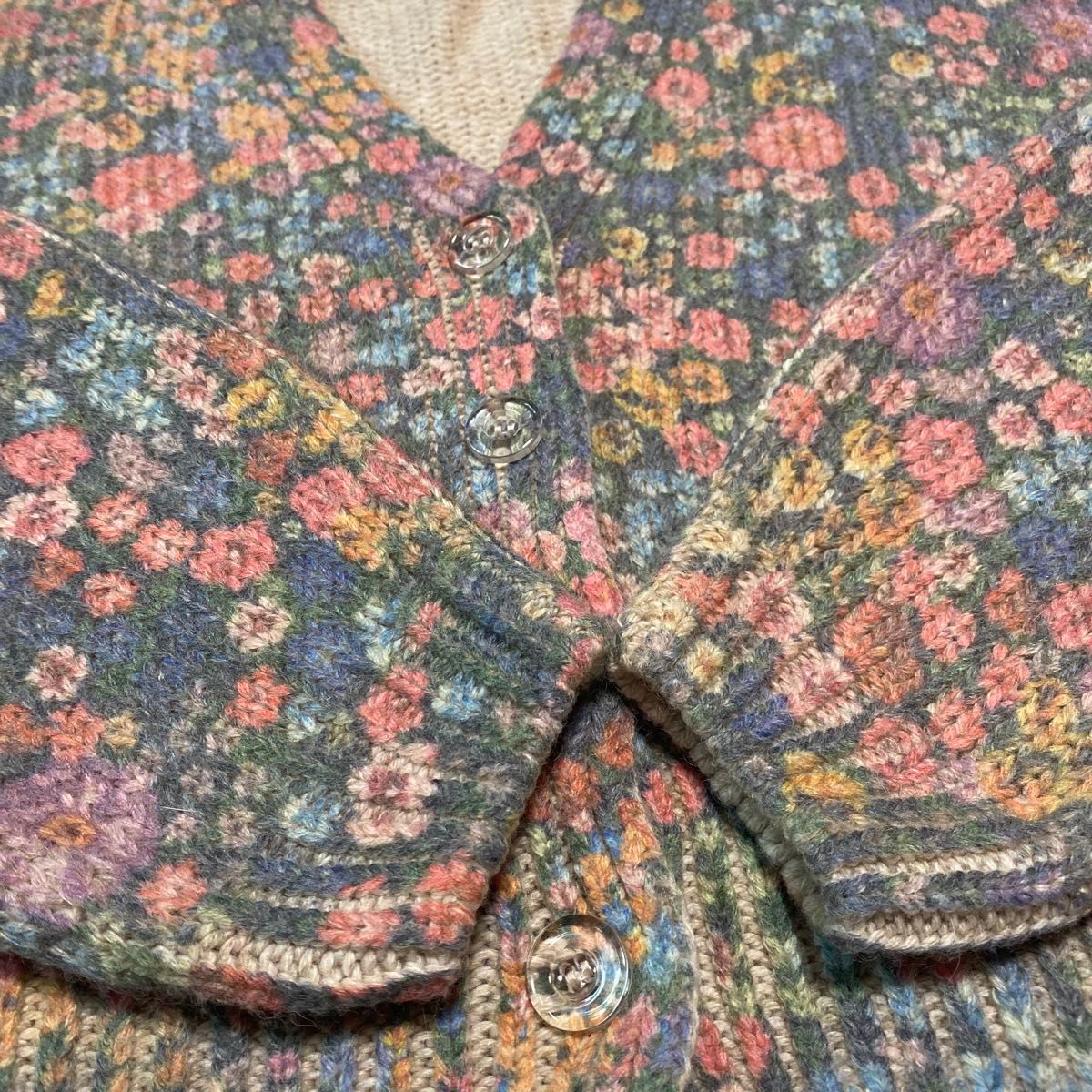 美品 ZARA ザラ ニット カーディガン トップス ウール 花柄 人気 完売 ZARA ザラ 花柄 ニット カーディガン Sサイズ ショート丈|Yahoo