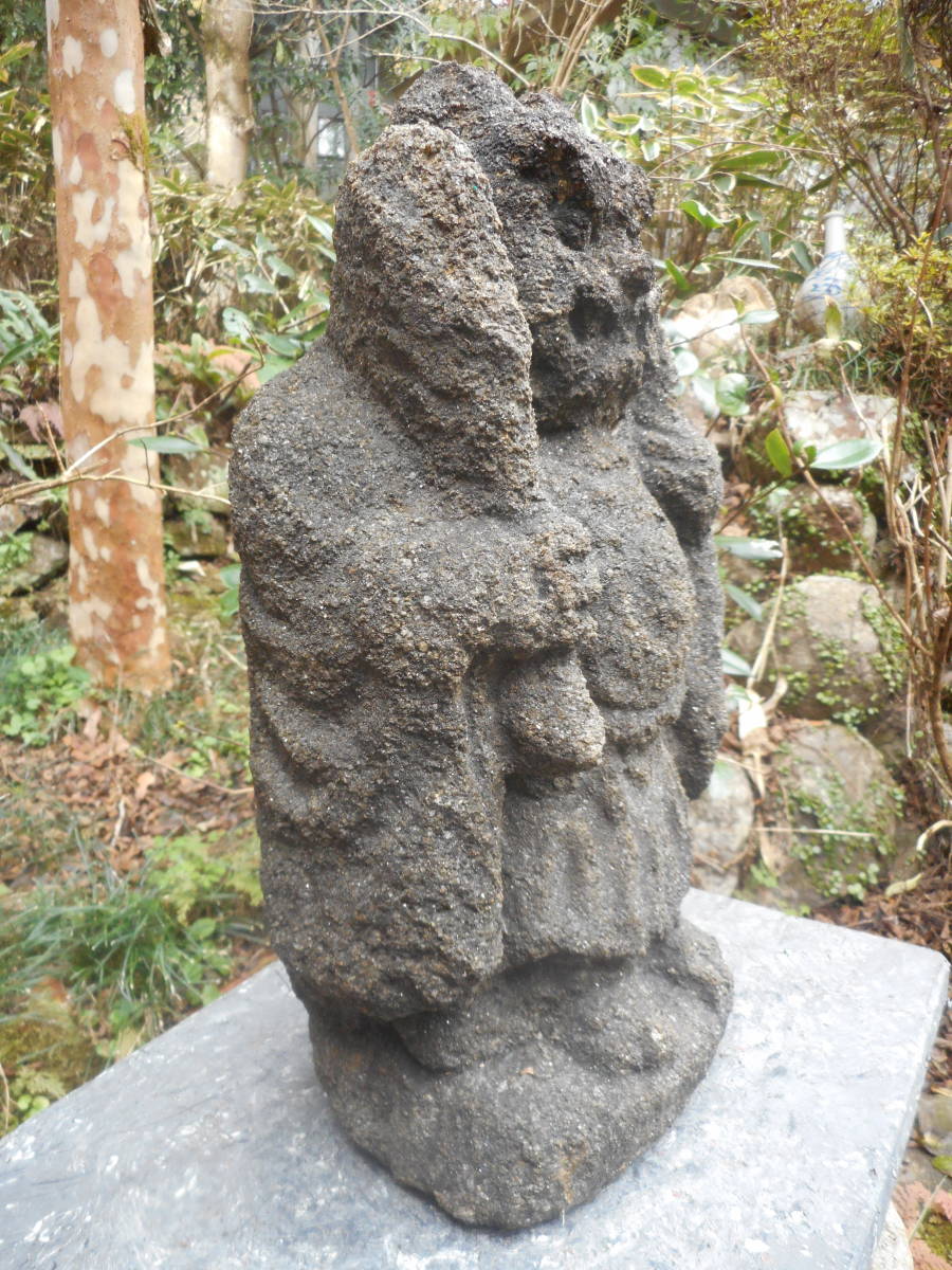 石仏　珍しい「大津絵で有名な　鬼の寒念仏」年代明確・天保３年正月吉日（1832年）と彫られています　サイズ高さ３８㎝　幅２１×１５㎝_画像3